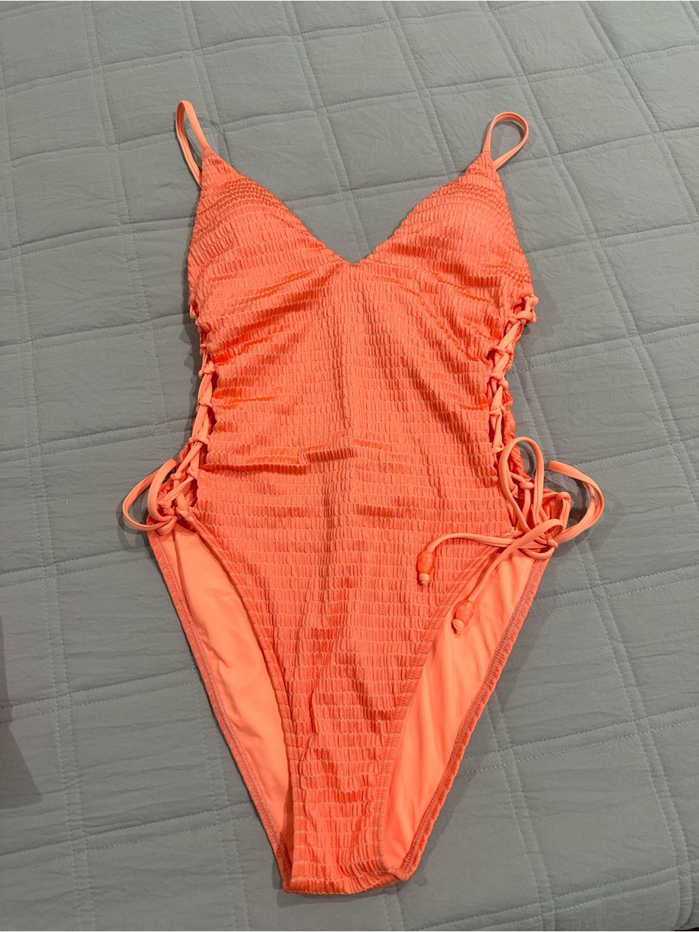 Coral One-Piece Swimsuit with Side Tie Details